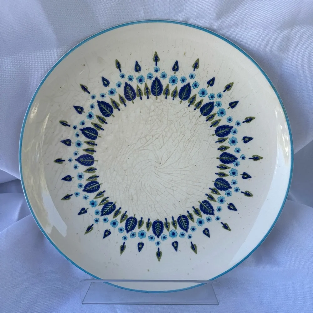 Vintage 1950s Mid Century Modern Stetson Marcrest Blue Patterned Dinner Plates